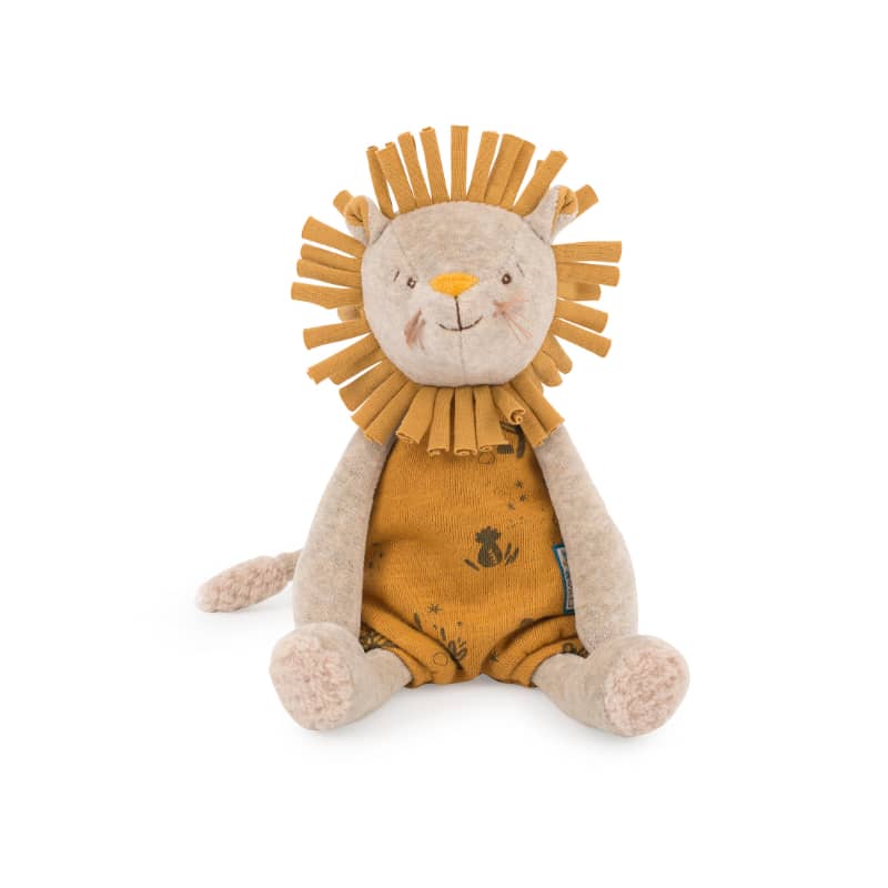 <h5>Description</h5>
<p>From Under my Baobab Tree collection, Paprika the Lion is a musical plush toy.<br>With his colorful mane and soft cuddly material, it sits nearby displaying a sweet melody from the music box hidden inside the body part.<br>Your baby will soon feel soothed and fall asleep.<br>  ##### Specifications</p>
<p><strong>Color</strong>: Yellow<br><strong>Recommended Age</strong>: 0+<br><strong>Material</strong>: Cotton, polyester, elastane<br><strong>Size (inches)</strong>: H: 11,02<br><strong>Weight (lbs)</strong>: 0,33<br><strong>Care instructions</strong>: Machine washable at 30°C on wool cycle.No tumble dry.Musical box to be removed before washing.</p>
