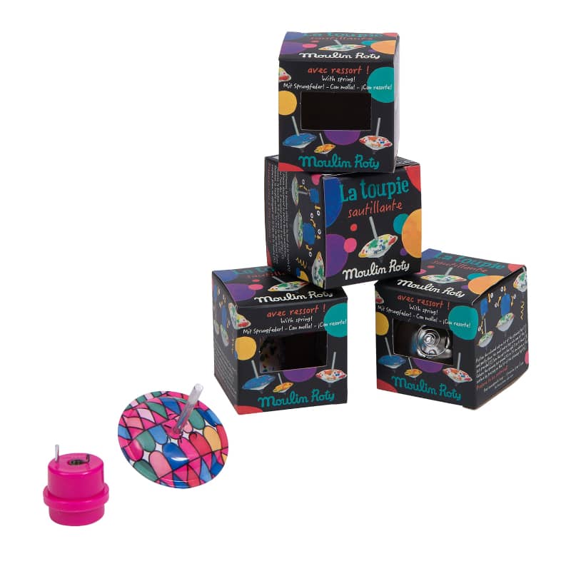 <h5>Description</h5>
<p>From the Little Wonders collection, this display box contains 24 hopping spinning tops in four different colors (pink, purple, airbrushed pattern and multi-colored).<br>They all have a built-in spring so they can spin and bounce at the same time.<br>This makes it a particularly fun recreational activity!</p>
<p>Minimum order requirement: 1 Display box with 24 units / price per unit  
 </p>
<h5>Specifications</h5>
<p><strong>Color</strong>: Multicolored<br><strong>Recommended Age</strong>: 3+<br><strong>Material</strong>: Plastic, metal<br><strong>Size (inches)</strong>: L: 2 x W: 2,5<br><strong>Weight (lbs)</strong>: 1,43</p>
