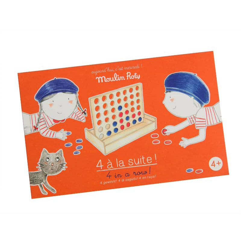 <h5>Description</h5>
<p>Just fun and entertainment with this School Out Day collection!<br>This toy is a successful board game: “4 in a Row” comes in a wooden version and easy to set up.<br>42 discs are included to make it easy to play in the car or at home!<br>The first player to align four of their discs in the same color wins the game!<br>  ##### Specifications</p>
<p><strong>Color</strong>: Grey<br><strong>Recommended Age</strong>: 4+<br><strong>Material</strong>: Solid wood<br><strong>Size (inches)</strong>: L: 9 x W: 6<br><strong>Weight (lbs)</strong>: 0,86</p>
