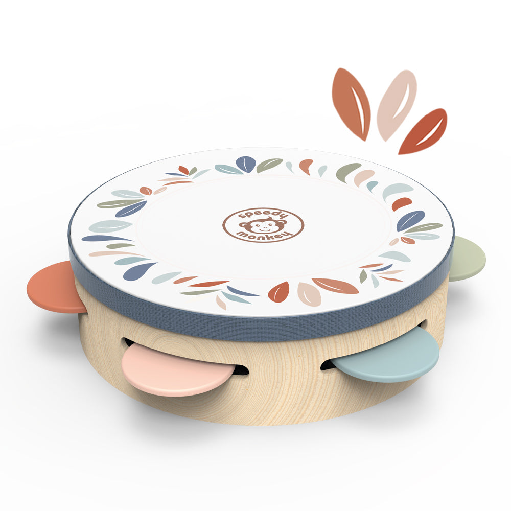 <h5>Description</h5>
<p>In the musical toy range, this tambourine produces a fun, soft sound that is a favorite for children of all ages.<br>It features a decorated drumhead lined with a blue ribbon and 6 pairs of colorful chrome jingle sets.<br>Helps develop the little ones&#39; sense of rhythm, motor skills, and musical awareness.<br>This toy is crafted from sustainably sourced wood from FSC® certified forests. Presented in a beautiful gift box. </p>
<h5>Specifications</h5>
<p> <strong>Color</strong>: multicolor<br><strong>Recommended Age</strong>: 3+<br><strong>Material</strong>: wood<br><strong>Size (inches)</strong>: L: 7 x W: 1,6 x H: 2<br><strong>Weight (lbs)</strong>: 0,4774<br><strong>Care instructions</strong>: Clean only with a damp cloth. Do not use detergents.</p>
