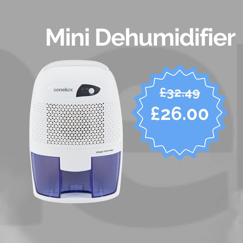 Senelux Mini Dehumidifier with a 20% discount tag next to it.