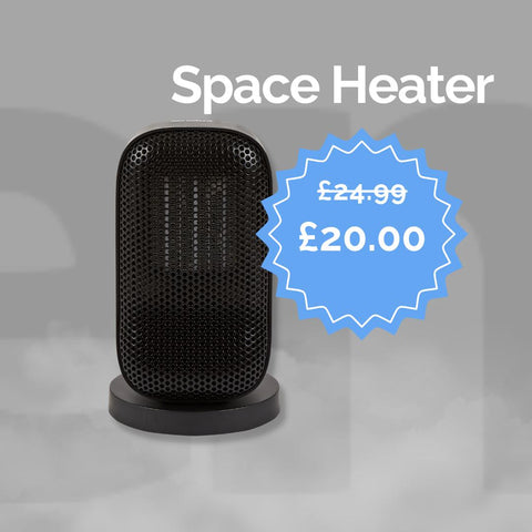 Senelux Space Heater with a 20% off tag next to it.