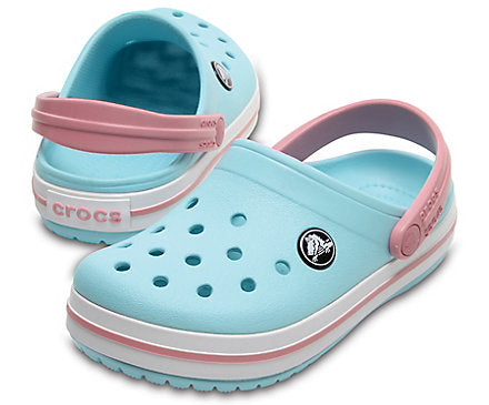 pink and blue crocs