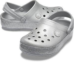 girls silver crocs