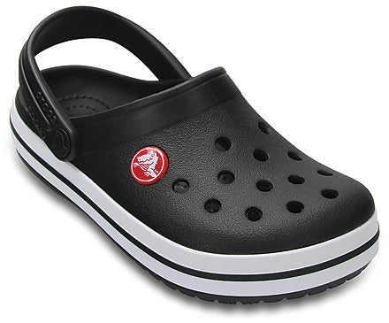 black crocs with white stripe