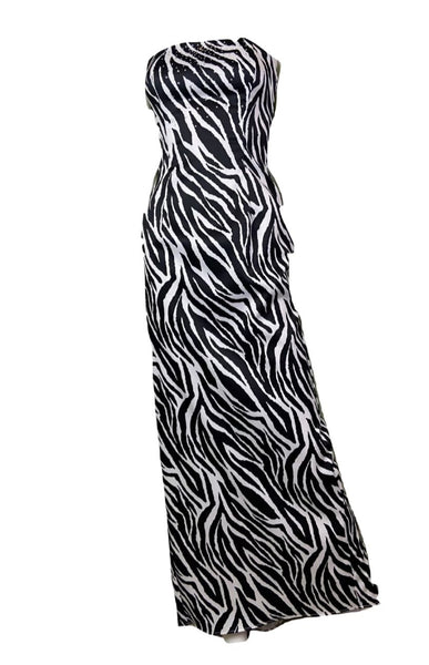 Vintage Zebra Print Satin Rhinestone Tuxedo Gown – ABBY ESSIE STUDIOS