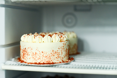 red velvet cake in fridge