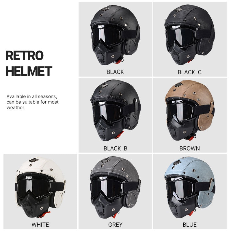3/4 Open Face Sun Visor Motorcycle Helmet Adult Unisex with Protective Mask for Cruiser Scooter Mopeds DOT Approved Safety