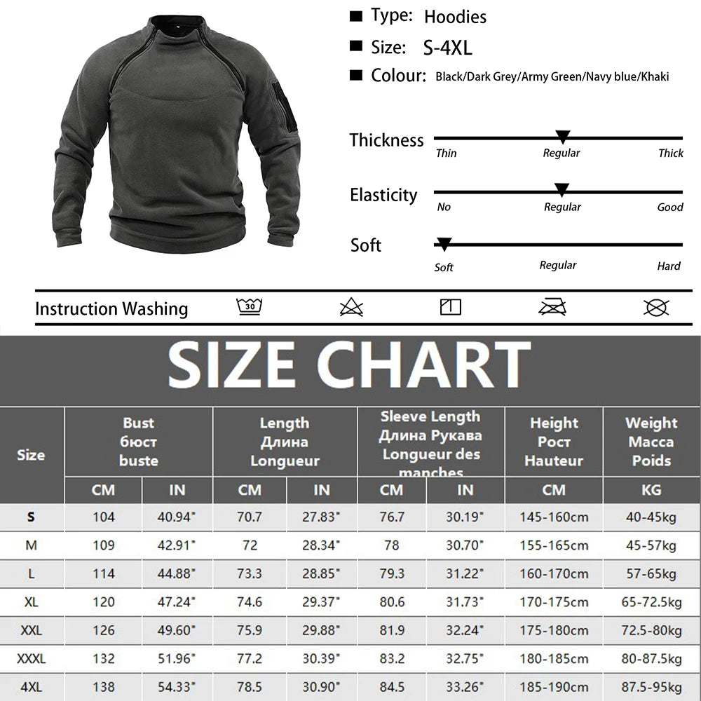 Men's Tactical Outdoor Fleece Jacket Clothes Warm Zippers Pullover Men Windproof Coat Thermal Hiking Sweatshirt