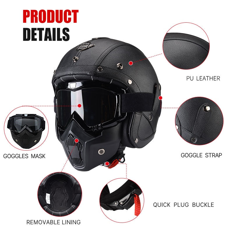 3/4 Open Face Sun Visor Motorcycle Helmet Adult Unisex with Protective Mask for Cruiser Scooter Mopeds DOT Approved Safety