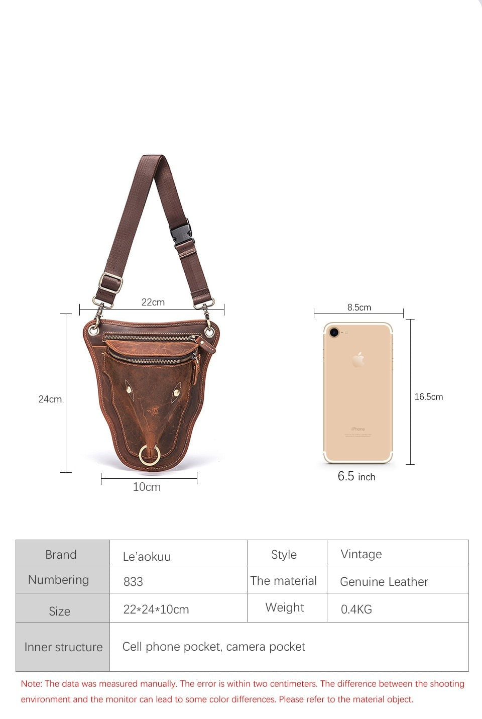 Hot Sale Soft Genuine Leather Men Designer Retro Classic Over Shoulder Sling Bag Travel Fanny Waist Belt Pack Drop Leg Bag