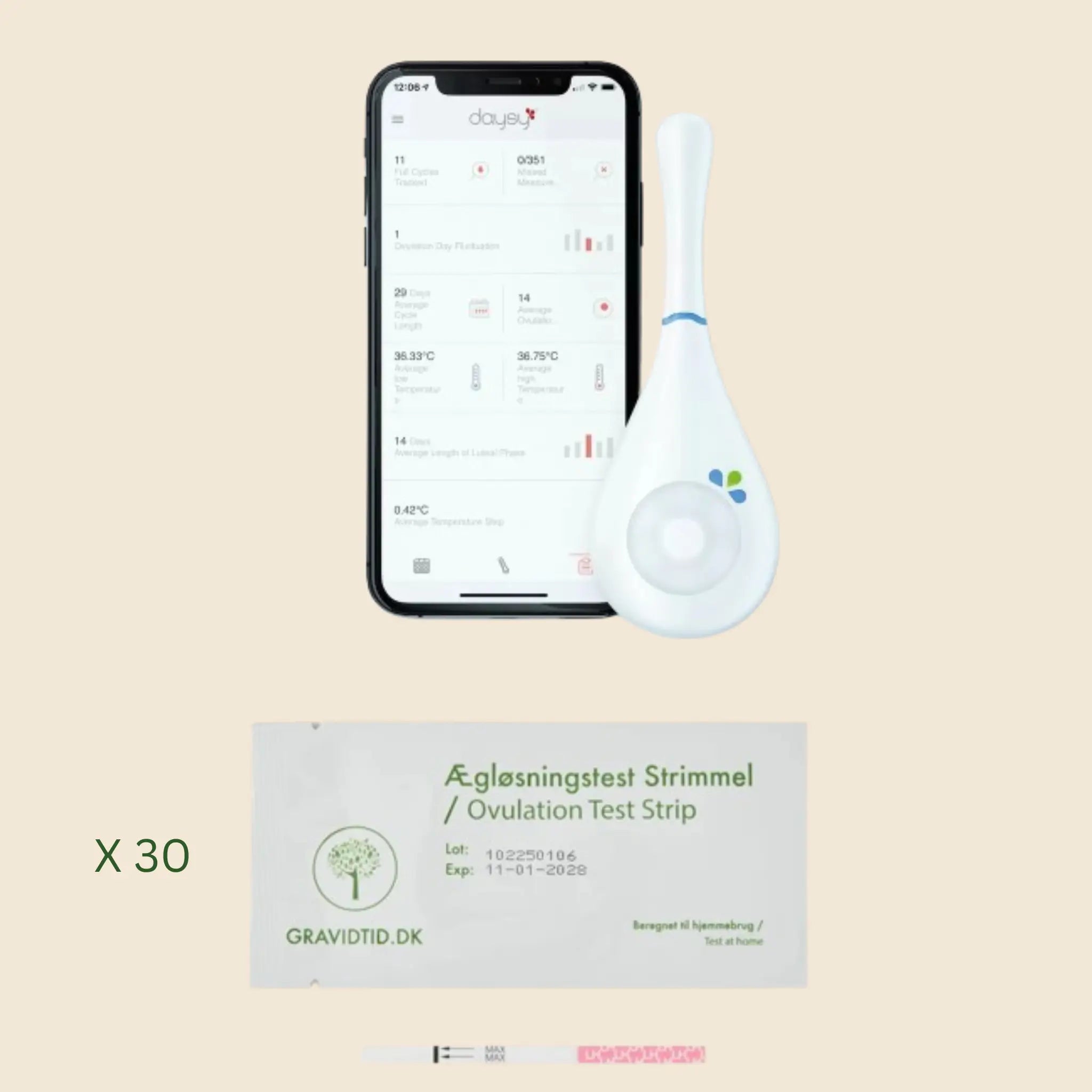 PCOS premium-kit. Daysy cyklus computer + 30 ægløsningstests