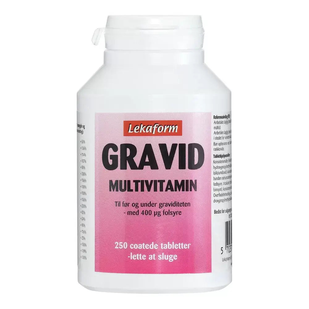 Se Lekaform Gravid Multivitamin. Til før og under graviditet. 250 tabletter hos Gravidtid.dk