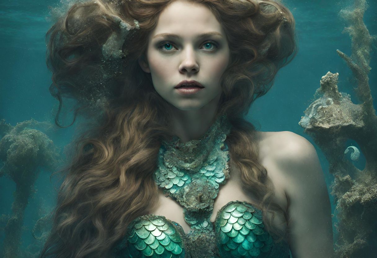 mermaid with brown hair under water