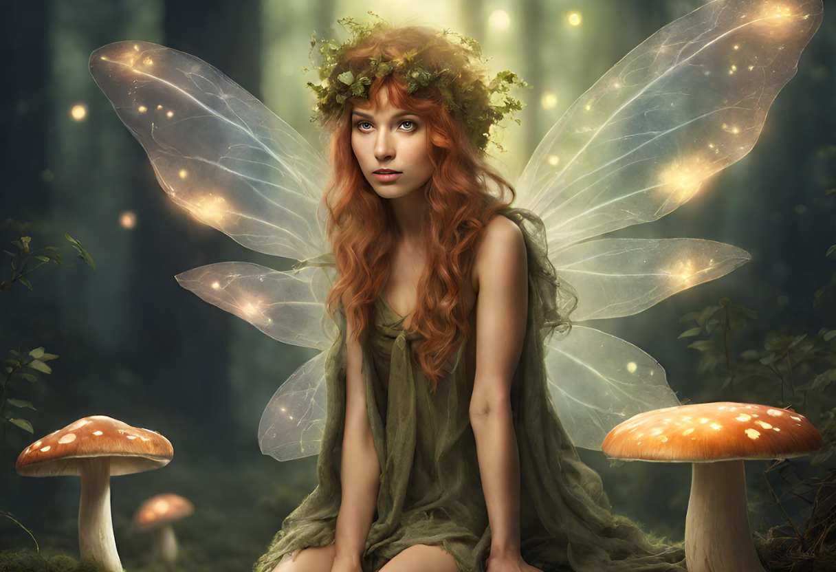 red headed fairy with glowing wings