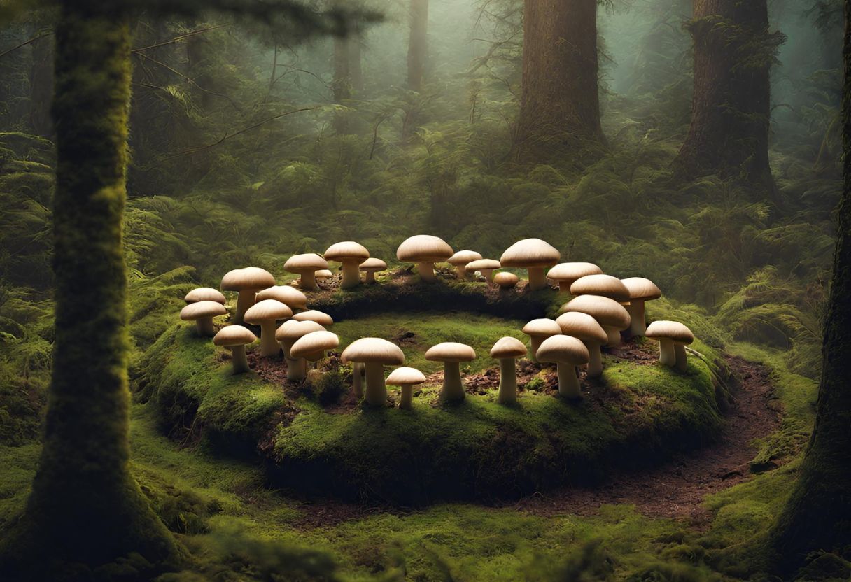 circle made of mushrooms in a forest