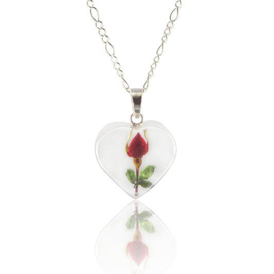 Collar Regalo de Amor con Rosa Natural en Plata .925 y Cadena Fígaro de 45 cm - TAMI, Joyería Floral -