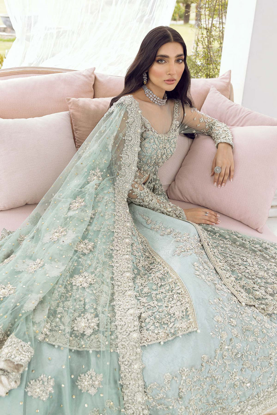 Open Gown Lehenga Blue Pakistani Bridal Dress In Net ...