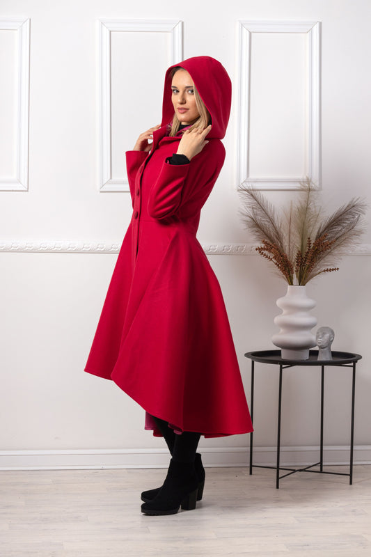 NikkaPlace Hooded Wool Cloak Coat