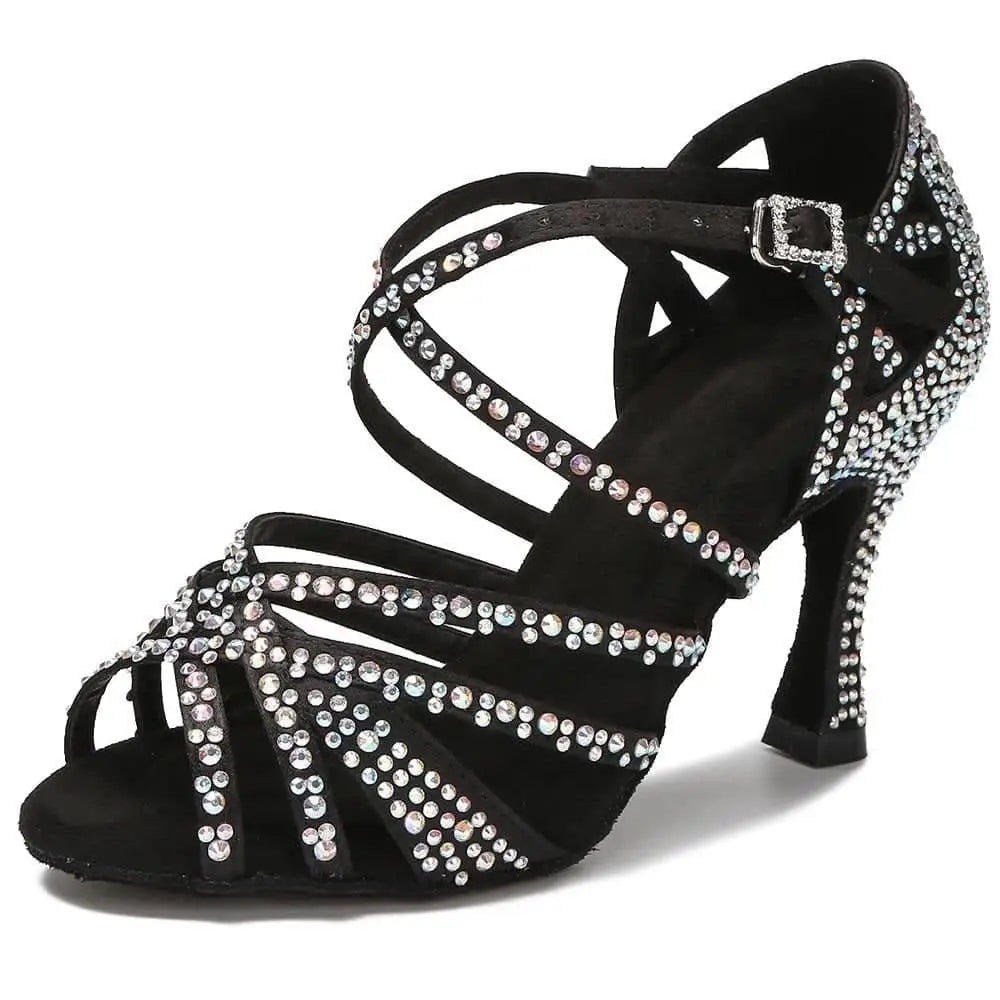 Mondial Shoes 01 Chaussures De Danse Femme Talon 60 / R Noir Basses Poli  Strass