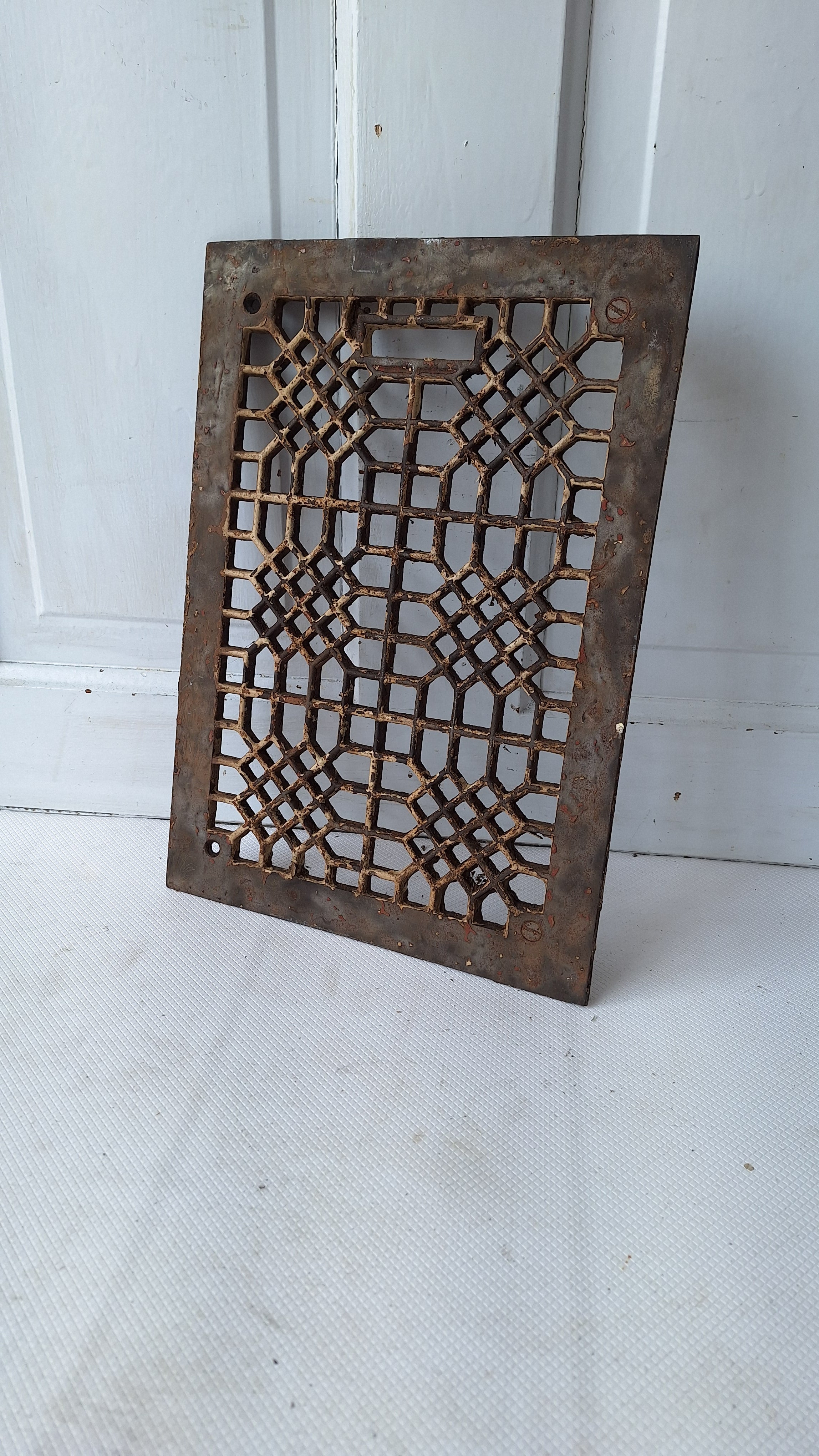 10 x 14 Lattice Iron Grate Floor, Register Cover Vent Cover, Large Floor Vent Heat Vent Antique Floor Grate Lattice Style #041902