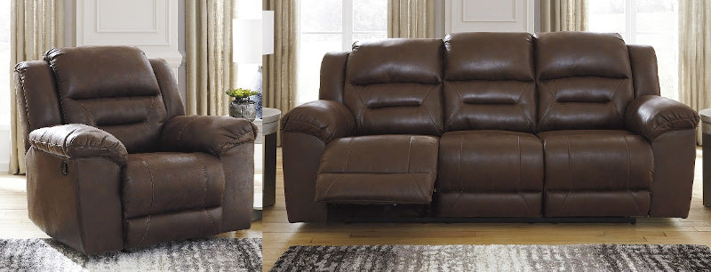 Rent To Own Ashley Stoneland Chocolate Reclining Sofa & Recliner