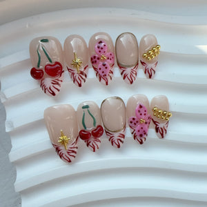 Almond 3D flower cherry zebra print nail - Fullovenail