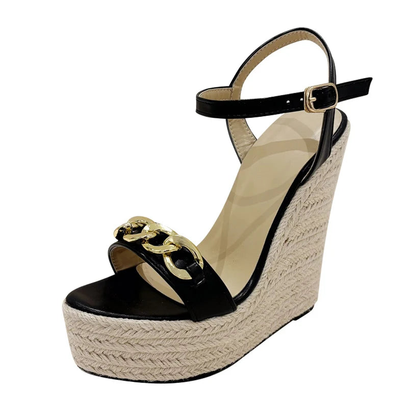 Woven Chain Wedge Heel Sandals
