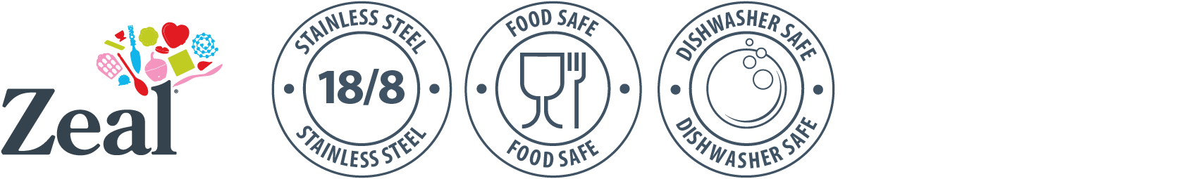 Zeal Stainless Steel, Food Safe & Dishwasher Safe