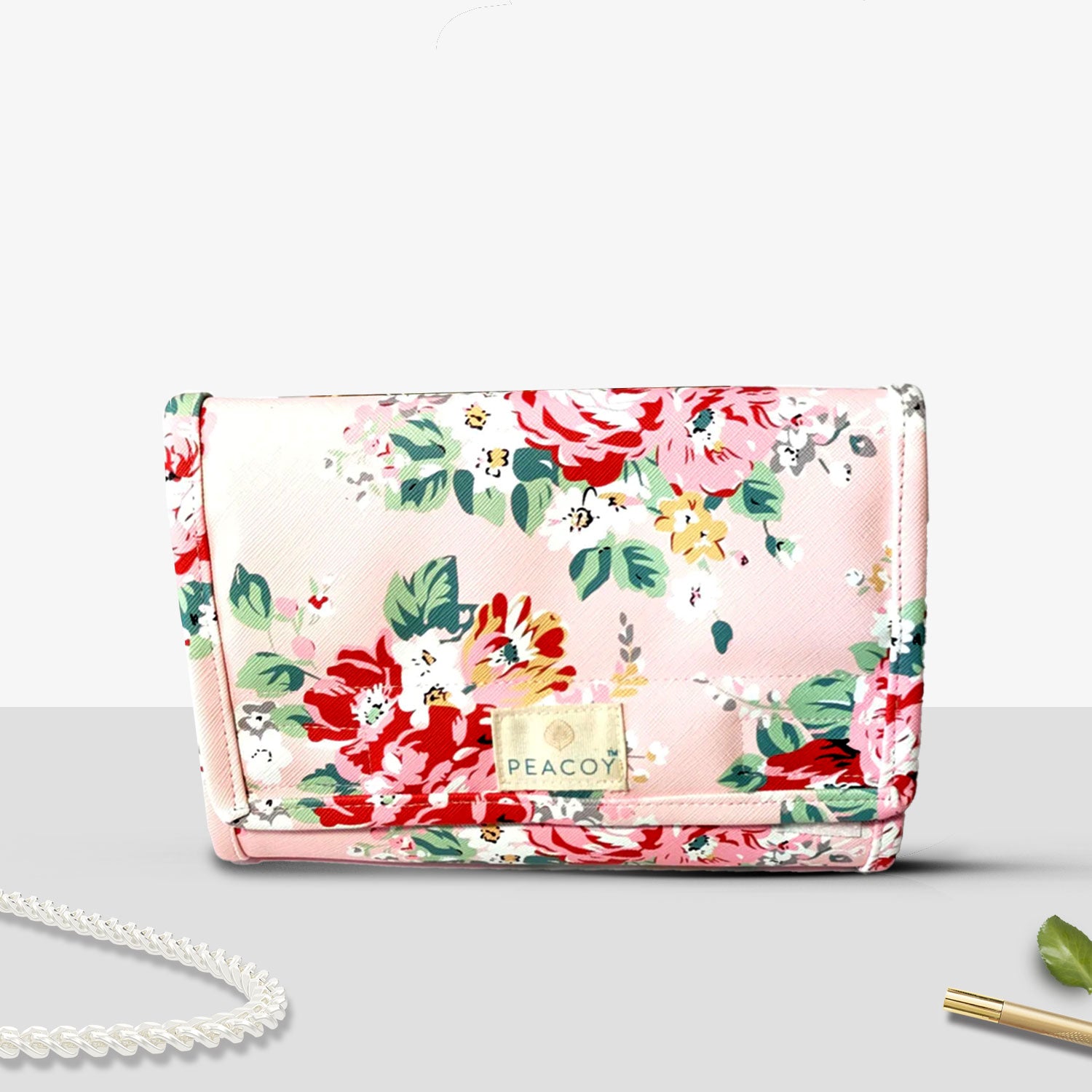 Foldable Travel Kits for Jewellery and Essentials | Pink Flower Design pouch