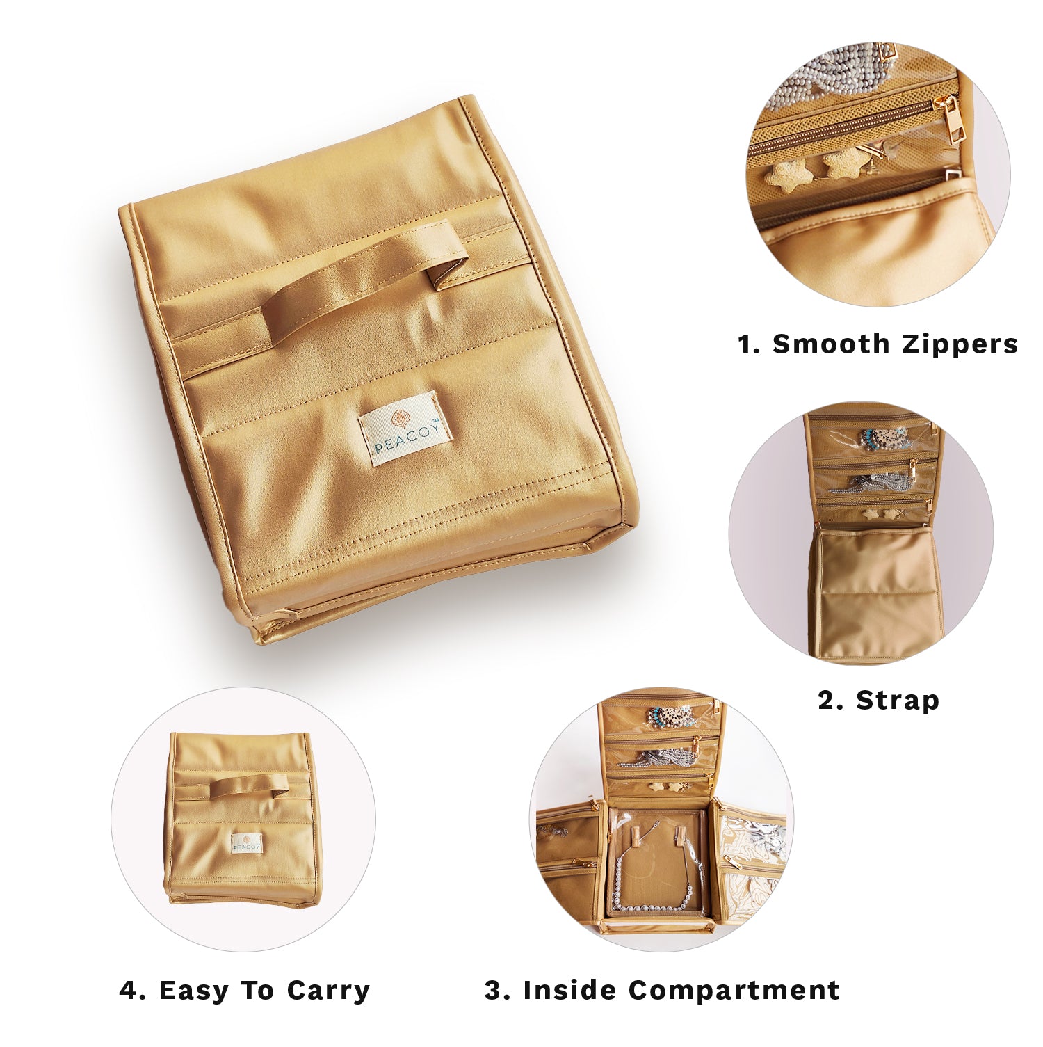 Golden Travel Jewellery Organiser, Jewelry Storage Bags for women for  Earrings, Rings, Bracelet With 2 Transparent Pouch