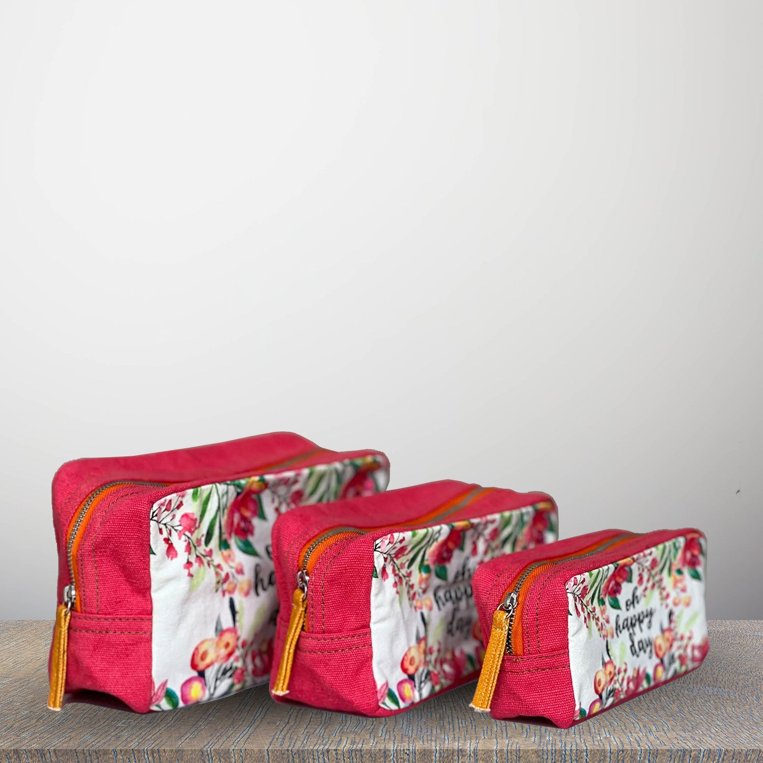 Flower printed Pink Toiletry Pouches (3 Pouches)