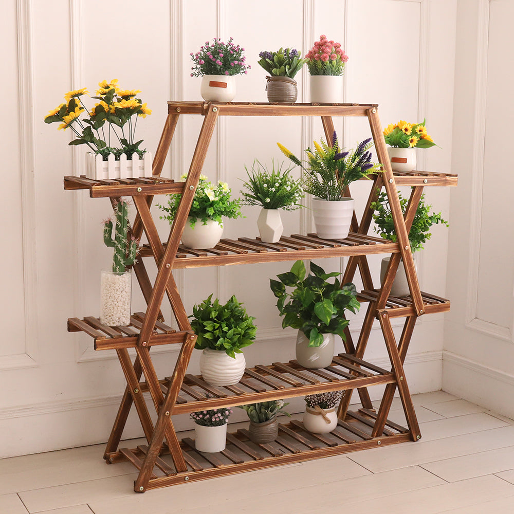 Triangular Wood Plant Stand 6 Tier Shelves