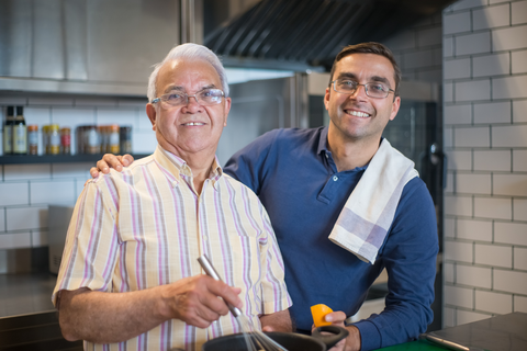 Father and Son time together in Kitchen - Peace Lily Gifts