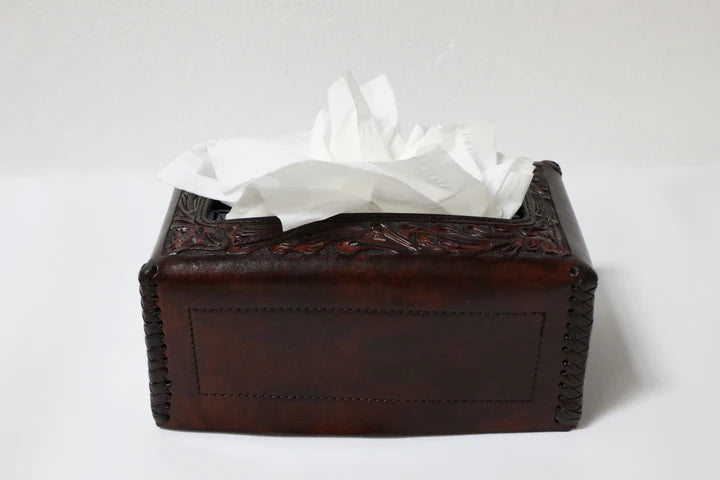 Tooled Leather Tissue Box - Rectangle