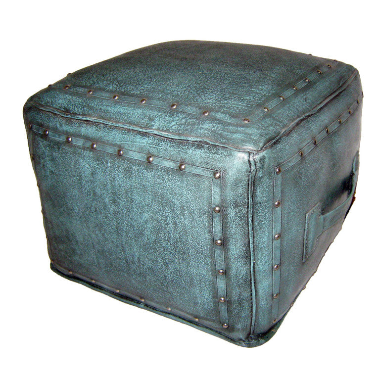 knuffel Sherlock Holmes decaan Tooled Leather Ottoman Plain with Nailheads Turquoise – Western Passion