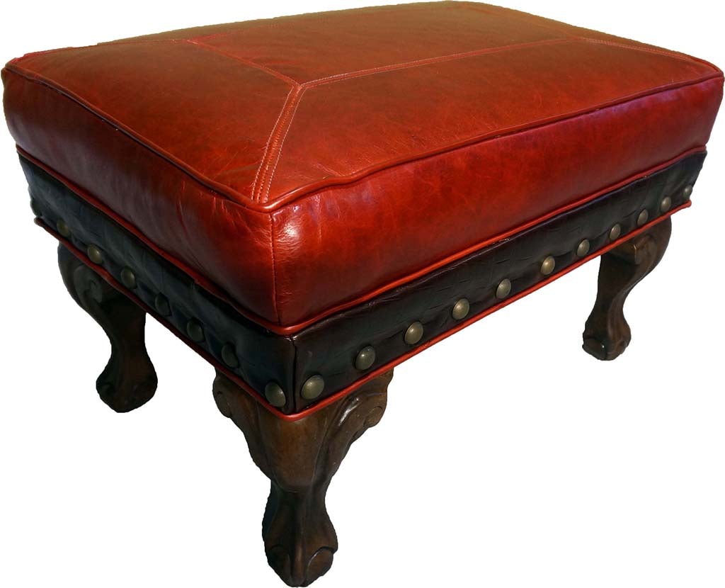 Crimson Red Leather Tufted Ottoman – Western Passion