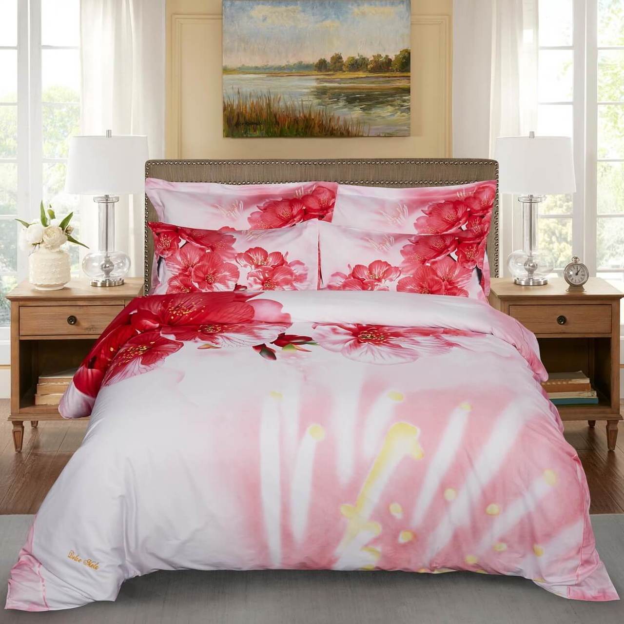 Duvet Cover Set Queen Size Floral Bedding Dolce Mela Pink