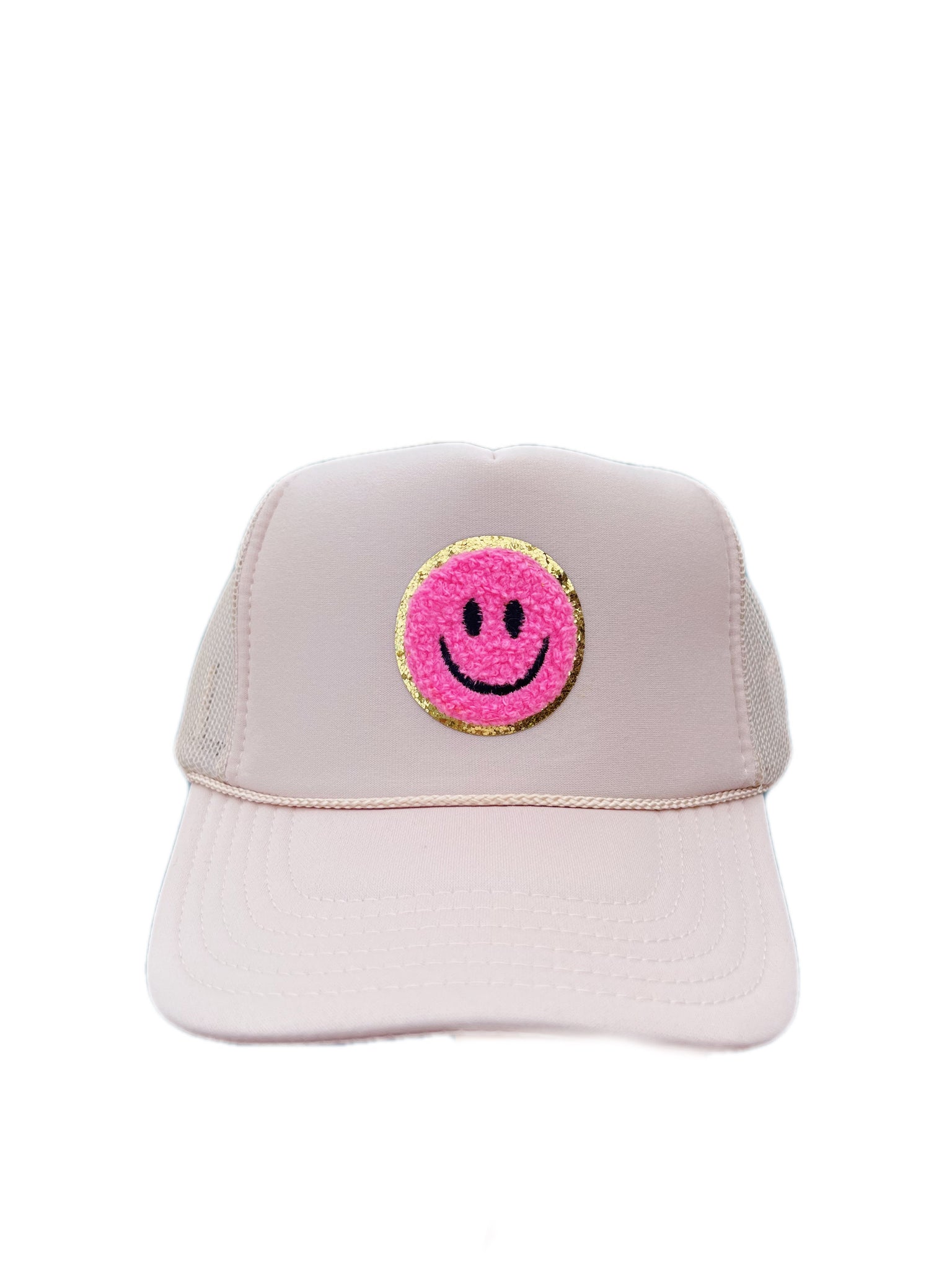 hot pink smiley face hat