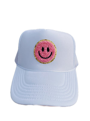 hot pink smiley face hat