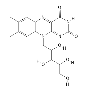 Den kemiske struktur af vitamin B2 (Riboflavin).)