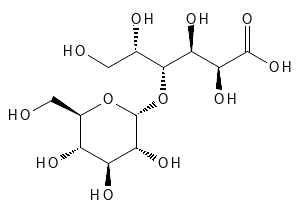 Den kemiske (og stereokemiske) struktur af Maltobionic Acid. 