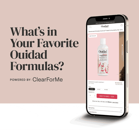 What’s in your favorite Ouidad formulas? GIF showing ClearForMe ingredient checker in use.