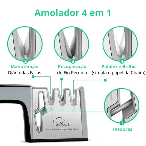 Amolador de Tesouras e Facas Profissional 4 em 1 - Original