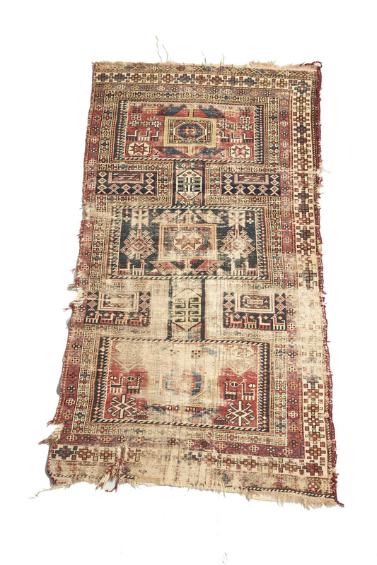R1003 vintage handmade Caucasian area rug 3’4” x 3’7”