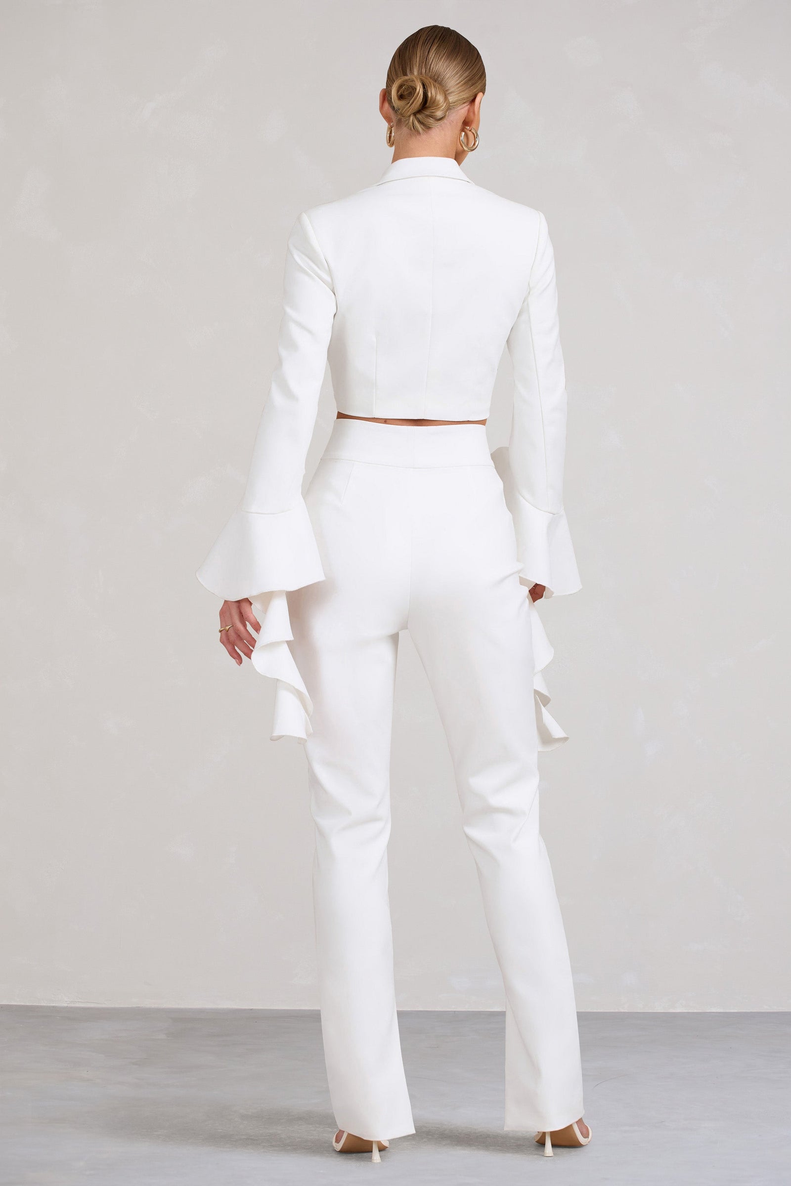 High Waisted Belted Trousers in White – KLARRA