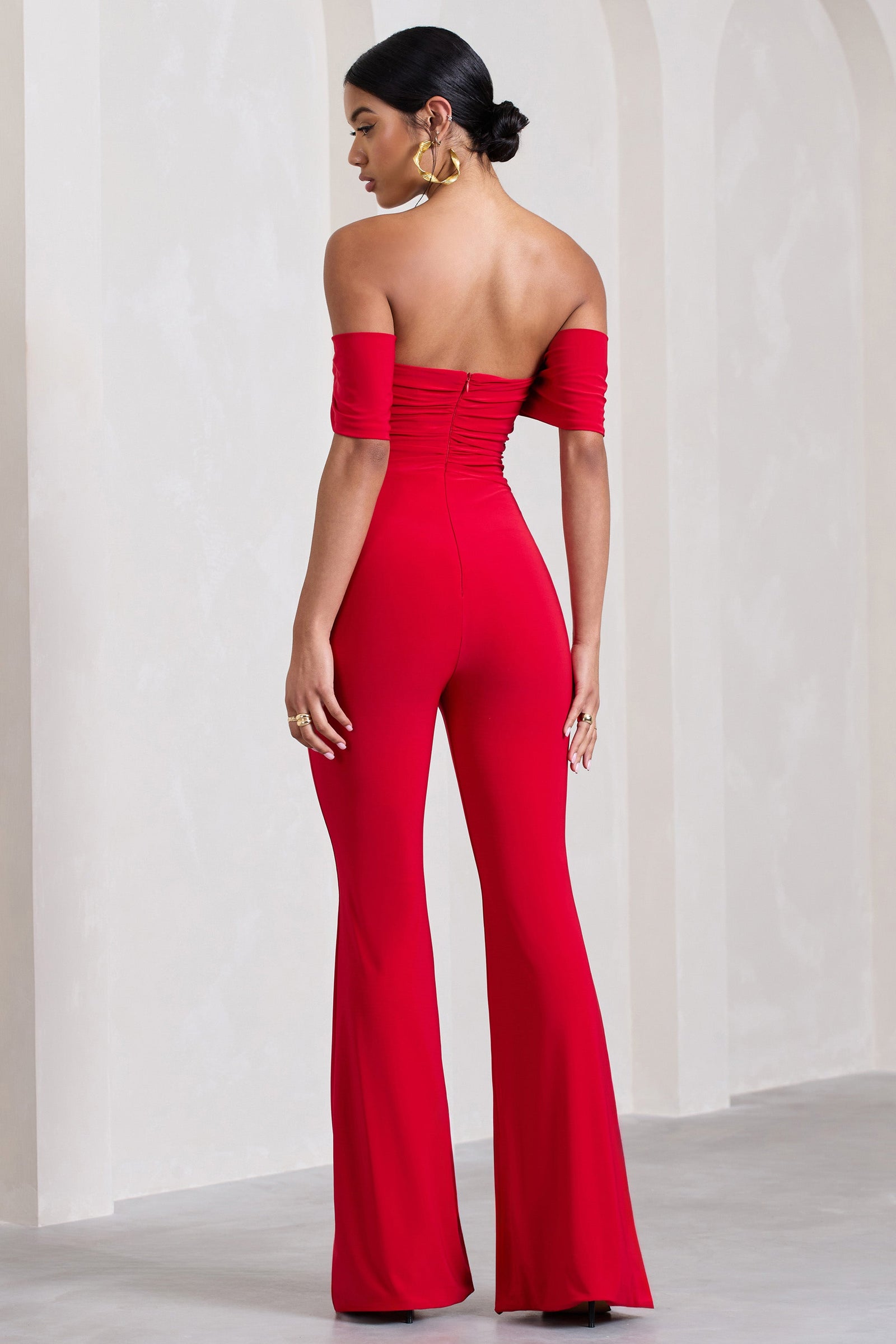 Louisa Red Plunge Neck Jumpsuit with Floor Length Cape Sleeves – Club L  London - USA