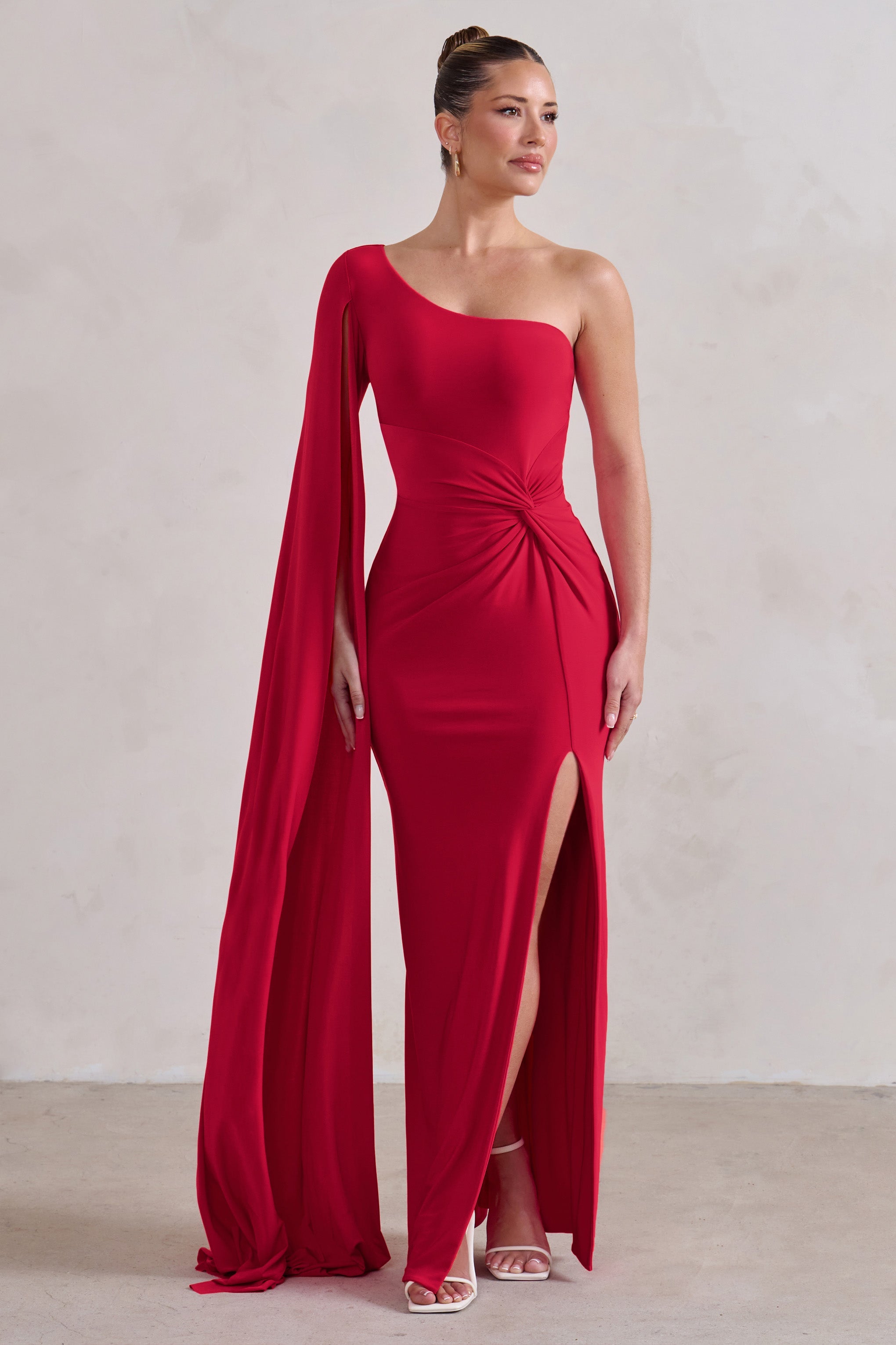 Romi | Red One Shoulder Twist Design Maxi Dress