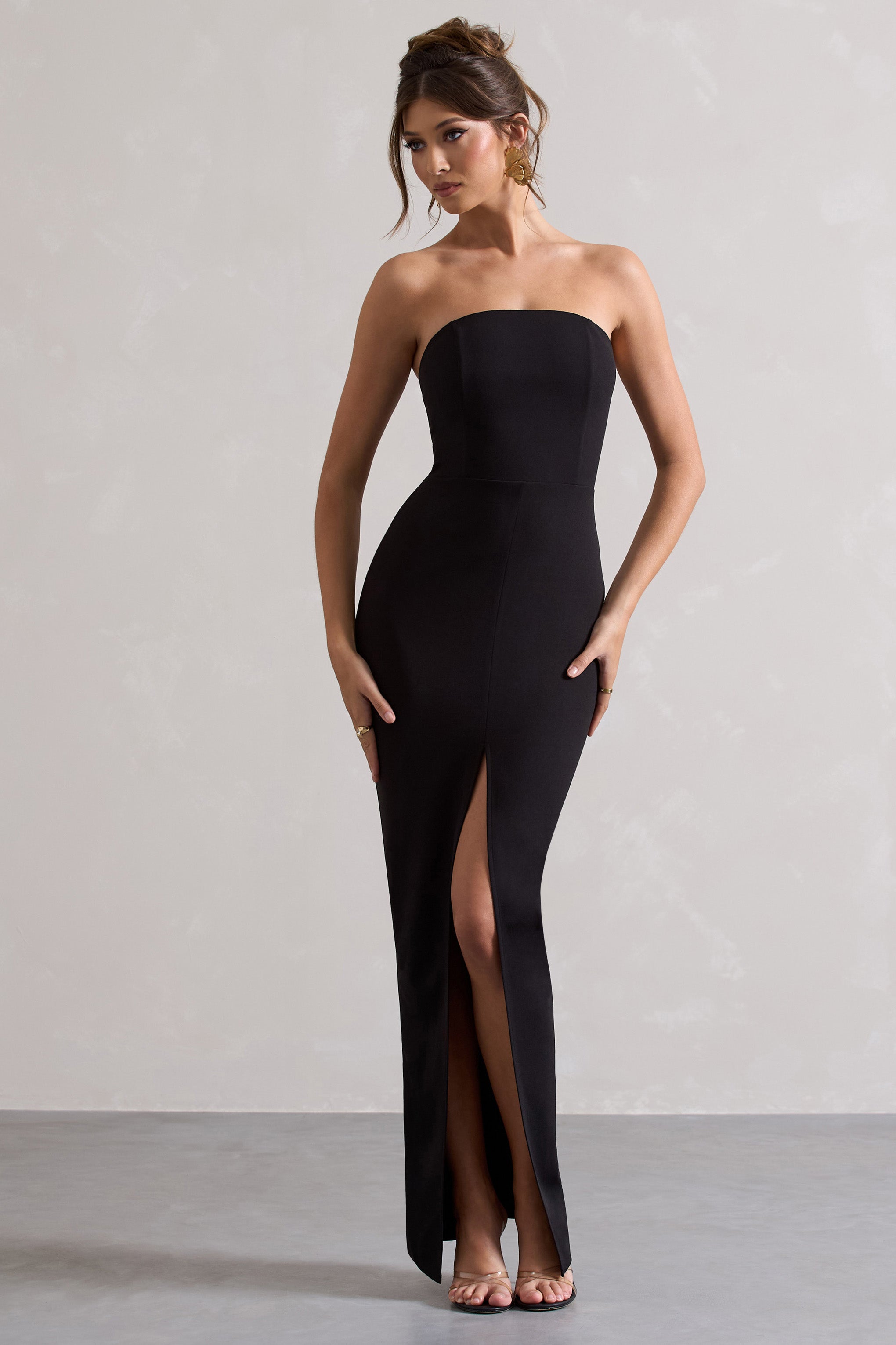 Cailin | Black Strapless Split Maxi Dress