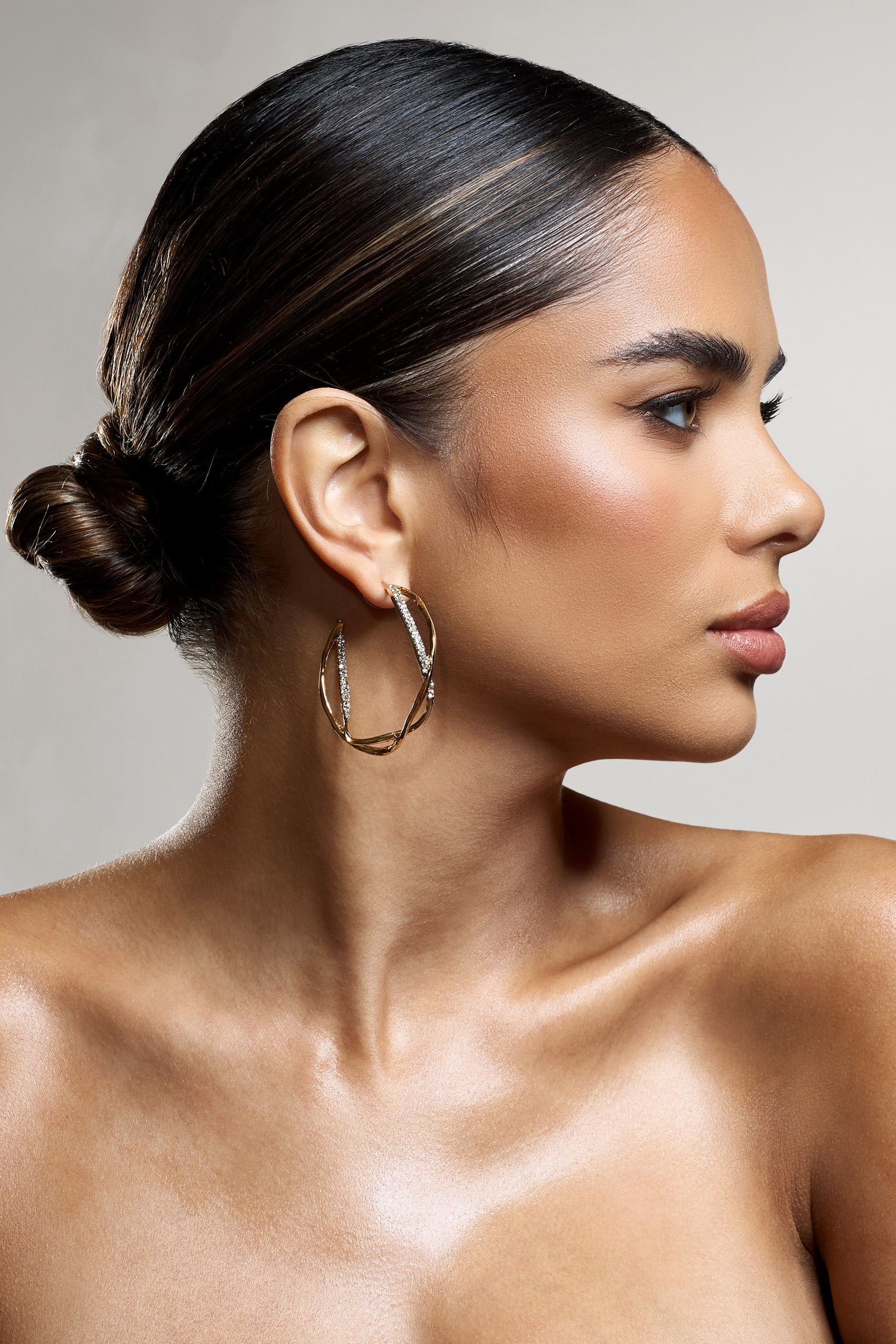 Lova | Gold Diamante Twisted Hoop Earrings